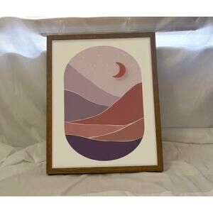 Modern Abstract Boho Desert Landscape Framed Art Moon Terracotta Minimalist Wood
